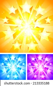 Three bright backgrounds with stars.