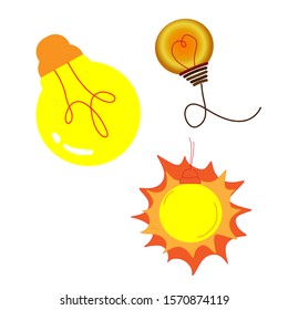 three bright bulbs. light bulb in the form of the sun.