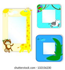 three bright children's framework for photos with African animals