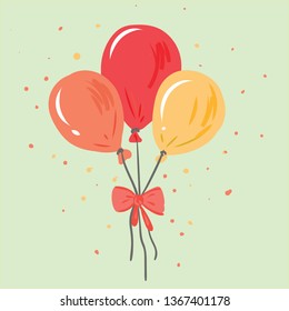 Three bright colorful balloons vector or color illustration