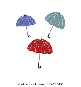Three bright funny umbrella made in a vector for your logo. Easy to change colors