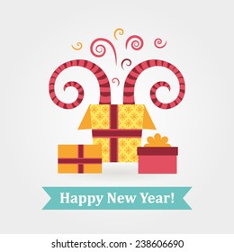 Three bright gift. Of great gift appear horns symbol of New Year 2015
