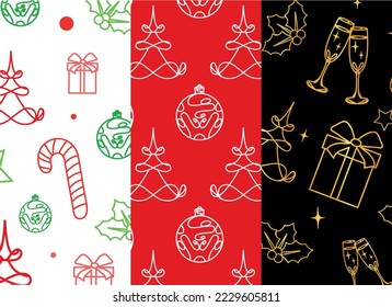 Three bright New Year and Christmas patterns, vector illustration.