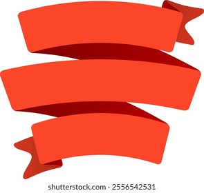 Three bright red ribbons are elegantly waving, forming horizontal lines against a clean white backdrop, creating a dynamic and eye catching design