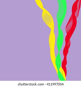 Three bright wavy ribbon on a purple background