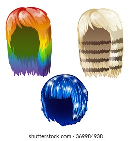 Three bright women's wig. Vector.