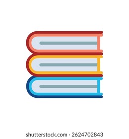 Three brightly colored books stacked atop each other in a flat design style illustration with clean lines and minimalist aesthetic.