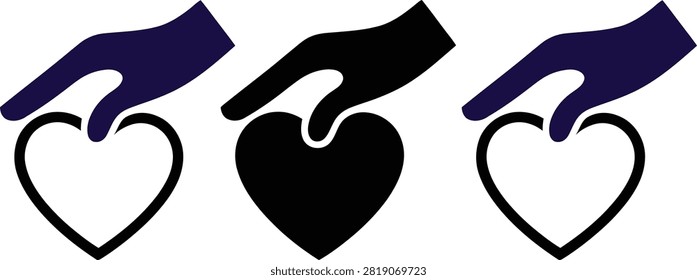 Three broken hearts with bandages on blue and black colors
