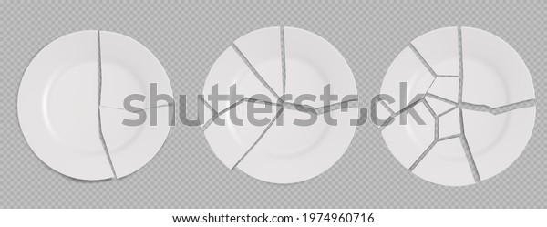 Three broken white  plates on grey\
background vector\
illustration