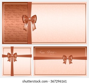 three brown and beige greeting card with bow and place for your text, vector illustration