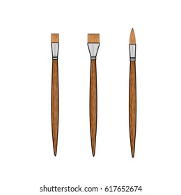 Three brown brushes on a white background.