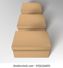 Three Brown Cardboard Box With Shadow Isolated On White. EPS10 Vector