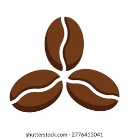 Three brown coffee beans on white background, coffee break, morning routine, caffeine boost