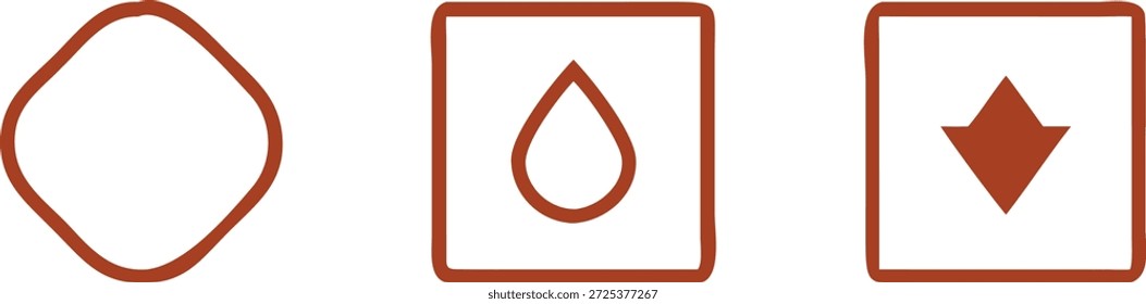 Tres iconos marrones sobre un fondo blanco para su uso en el diseño o la interfaz, incluyendo Formas y símbolos. profesional de alta calidad profesional detallado moderno elegante limpio nítido vibrante colorido digital