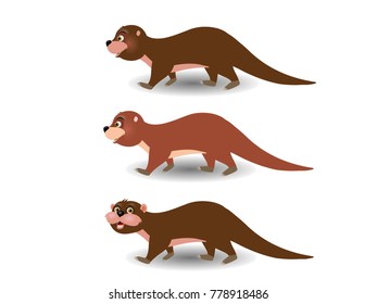 Three Brown Otters -  Cartoon Vector Image