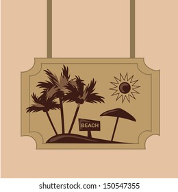 three brown palms with coco with an umbrella and a sun in the summer