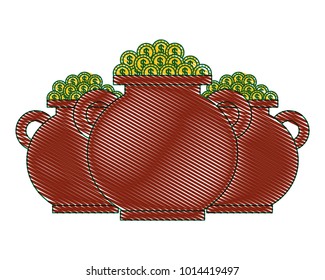 three brown pot full gold coins treasure