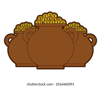 three brown pot full gold coins treasure