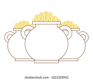 three brown pot full gold coins treasure