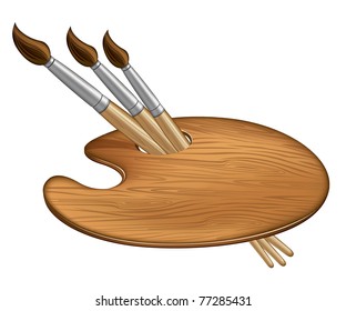 Three brush in the palette vector