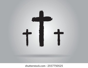 Three Brush Stroke Crosses. Religious and legendary symbols vector illustration