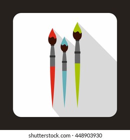Three brushes for painting icon in flat style on a white background