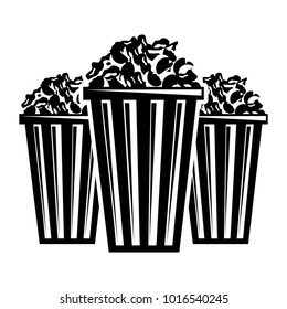 three bucket with pop corn snack