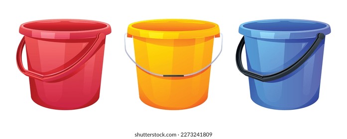 Three buckets isolated on white background. Vector illustration 