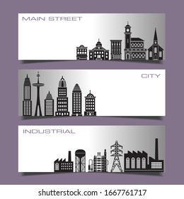 Three Building Banners with Space for Type.  Great for infographic poster, flyer or ad.