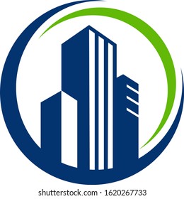 Three buildings abstract circle suitable for logos, icons, print and more