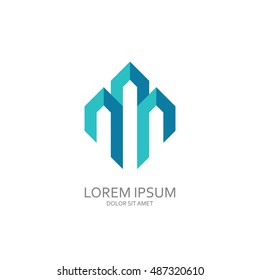 Three Buildings Directed Up. Abstract Logo Template Construction Company.