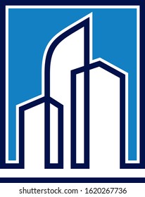 Three buildings rectangular abstract suitable for logos, icons, print and more