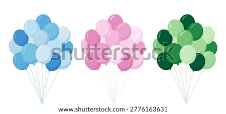 Three bunches of balloons isolated on white background. Birthday party decoration element. Vector stock