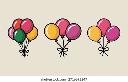 Three Bunches of Balloons on Beige Background party