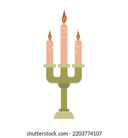 Three Burning Candles In A Candelabra. Vector Illustration