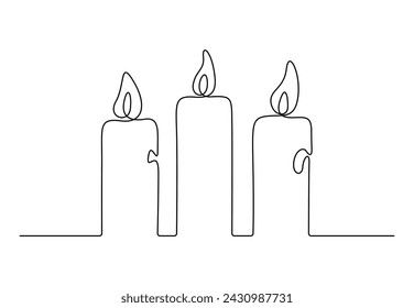 Three burning candles continuous one line drawing vector illustration. Free vector