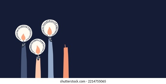 Three Burning Candles with Copy Space Retro Scandinavian Christmas Card. Nordic Style Pastel Flat Illustration. Winter Holidays Wallpaper. Christmas Advent Vector Graphic Print