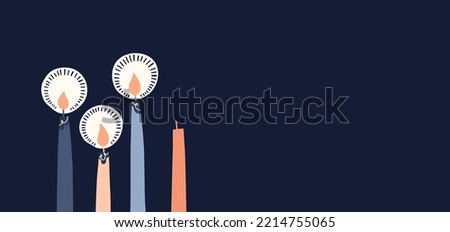 Three Burning Candles with Copy Space Retro Scandinavian Christmas Card. Nordic Style Pastel Flat Illustration. Winter Holidays Wallpaper. Christmas Advent Vector Graphic Print