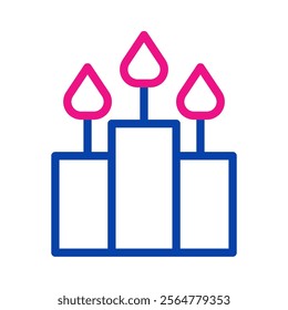 Three burning candles icon. Concept of celebration, birthday, and anniversary.