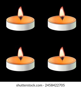 three burning candles on black background