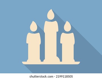 Three burning festive Christmas candles, new year element - Vector illustration