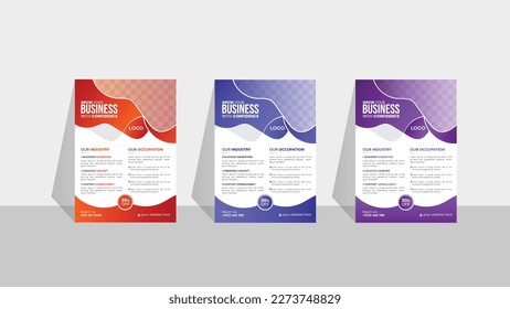 Drei Broschüren Flyer Design-Layout-Vorlage A4, unscharfer Hintergrund, Vorlage Vektordesign für Magazine, Poster, Corporate Präsentation