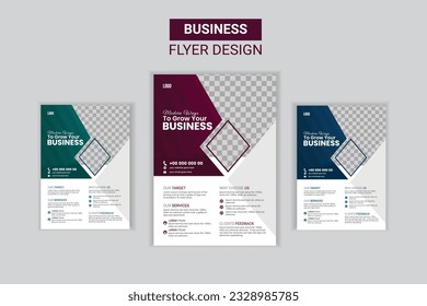 Tres plantillas de diseño de volante de negocios A4, fondo oscuro, diseño de vector de plantilla para revista, afiche, presentación corporativa, portafografía de volante, diseño moderno de color azul.