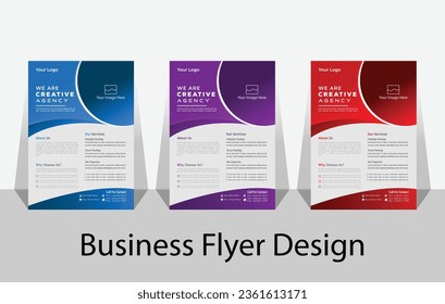 Three business flyer design layout template A4. Blue and green abstract presentation slide templates.Business abstract vector template. Brochure design, Unique flyer templates set are in 3 design.