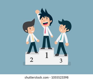 Three Business Man Standing on Winner Prodium
