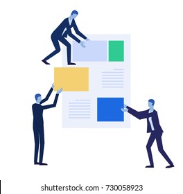 Three business man is working on a big paper.Business concept.