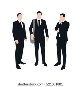 Three business men in suit, abstract vector silhouettes, flat design