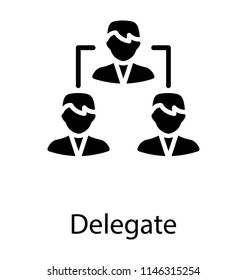 Three business persons in a group, one of them heading as a leader and icon as a whole giving meaning to Task Delegation