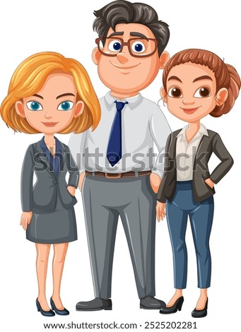 Three business professionals standing together confidently