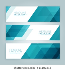three business style set of web banners in blue color